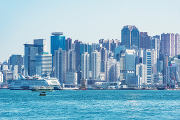 Fototapeta na wymiar View of Hong Kong harbour at day time.