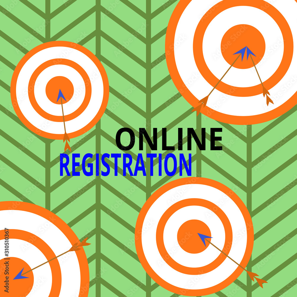 Poster handwriting text online registration. conceptual photo registering via the internet as a user of a p