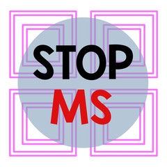 Conceptual hand writing showing Stop Ms. Concept meaning treat the condition that can affect the brain and spinal cord Repetition of Geometrical Shape Four Squares on White Isolated