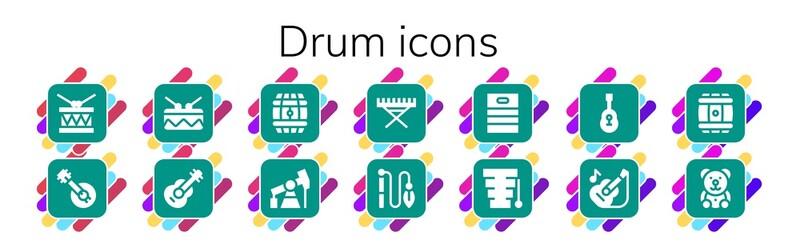 Modern Simple Set of drum Vector filled Icons