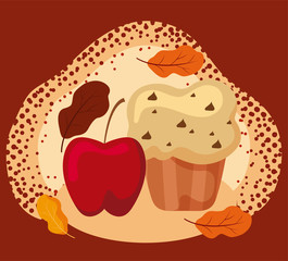 Muffin and apple of autumn season vector design