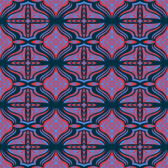 vector contemporary red and blue floral seamless pattern on dark blue