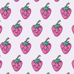 Strawberries kawaii cartoons background vector design