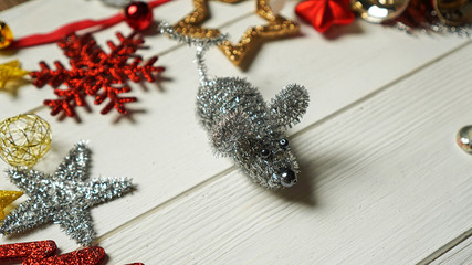 The toy mouse. Decoration for the new year.
