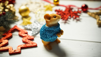 The toy mouse. Decoration for the new year.