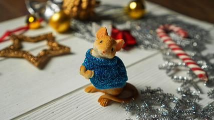 The toy mouse. Decoration for the new year.