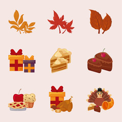 Happy thanksgiving day icon set vector design
