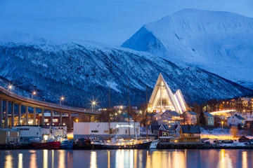 Deurstickers View on Tromso, Norway, Tromso At Winter Time, Christmas in Tromso, Norway © Dmitry Pistrov