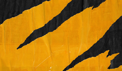 Old blank yellow black ripped torn posters grunge texture background creased crumpled paper backdrop placard surface / Empty space for text - obrazy, fototapety, plakaty