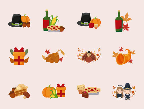 Happy thanksgiving day icon set vector design