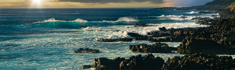 Rugged volcanic coastline of the Yokohama Bay side of Kaena Point Oah