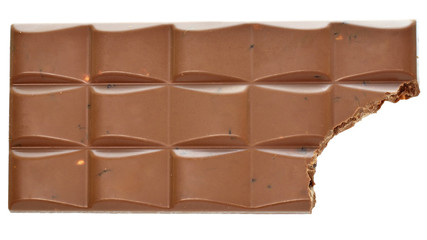 Bitten bar of chocolate top view