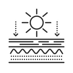 Uvb and uva influence on skin layers line black icon. Skin care. Sign for web page, mobile app, button, logo. Editable stroke