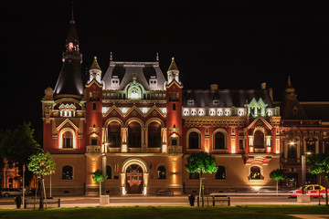 Greek Catholic Palace in the center of Oradea at night