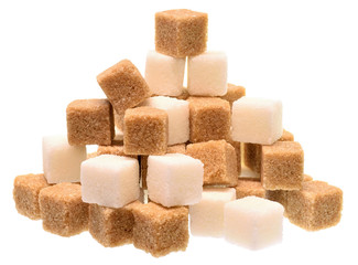 Pieces of sugar on a white background.