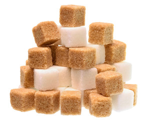 Pieces of sugar on a white background.