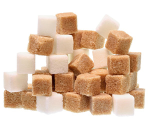 Pieces of sugar on a white background.