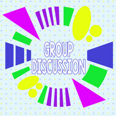 Obraz premium Text sign showing Group Discussion. Business photo showcasing gather either formally or informally to bring up ideas Asymmetrical uneven shaped format pattern object outline multicolour design