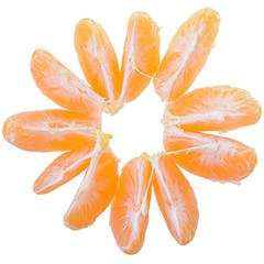 Ripe slice tangerines top view isolated