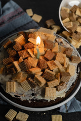 Chocolate cake with cookies on top