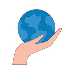 Isolated hand holding planet sphere vector design