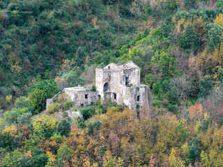 Fototapeta na wymiar ruin of a church in Luppio, a ghost town near Vietri sul Mare. Amalfi Coast, Salerno, Campania, Italy