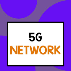 Word writing text 5G Network. Business photo showcasing greatly increase the speed and responsiveness of wireless network Front close up view big blank rectangle abstract geometrical background