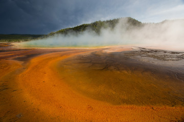 Grand Prismatic Hot Spring before strom in Yellowstone National Park