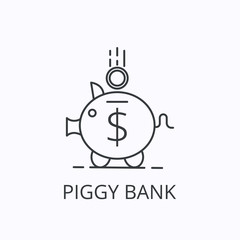 Piggy bank thin line icon. Saving money concept. Outline vector illustration