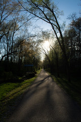 Fototapeta na wymiar Sugar creek trail walking path late in the day