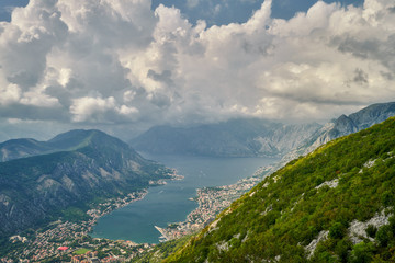 Fototapeta na wymiar Kotor Bay - a bay in the southern Adriatic Sea in Montenegro. The north-west coast of the bay on a small stretch belongs to Croatia.