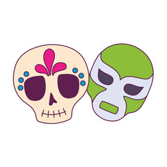 Isolated mexican skull and mask vector design