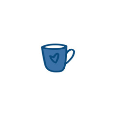 Hand drawn,doodle style cute flat vector coffee mug icon isolated on a white background.
