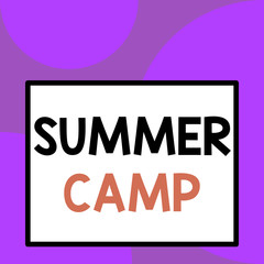 Word writing text Summer Camp. Business photo showcasing supervised program for children conducted during the summer Front close up view big blank rectangle abstract geometrical background