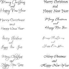 Merry Christmas and Happy New Year black lettering set. Isolated text. trendy design elements for gift, invitations and greetings card, sign, symbol, prints, web pages, template and monochrome pattern