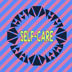 Handwriting text Self Care. Conceptual photo the practice of taking action to improve one s is own health Asymmetrical uneven shaped format pattern object outline multicolour design