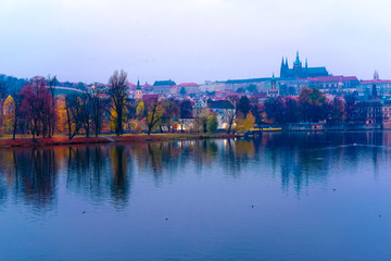 Prague landscape with view of Charles bridge and Vltava river