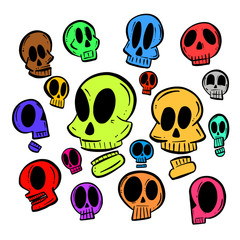 Collection of Cartoon Human Skulls Illustrations Coloured