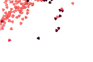 White background with red hearts. Valentine's day concept. Top view. Copy space for text.