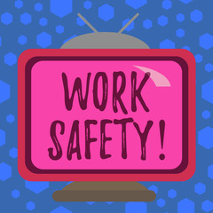 Word writing text Work Safety. Business photo showcasing policies and procedures in place to ensure health of employees Square rectangle old multicoloured painting television picture wood design