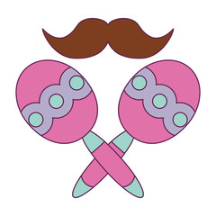 Isolated mexican maracas and mustache vector design
