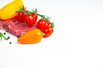 fresh vegetables and meat isolated on white background