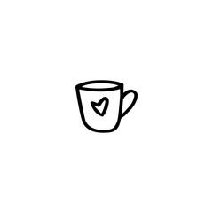 Hand drawn,doodle style cute flat vector coffee mug icon isolated on a white background.