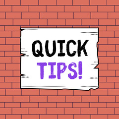 Text sign showing Quick Tips. Business photo text small but particularly useful piece of practical advice Wooden square plank empty frame slots grooves wood panel colored board lumber