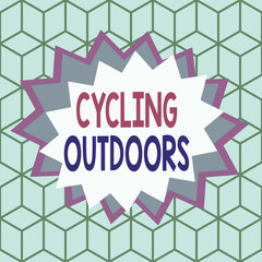 Text sign showing Cycling Outdoors. Business photo showcasing sport or technique of riding or racing on a bicycle Asymmetrical uneven shaped format pattern object outline multicolour design