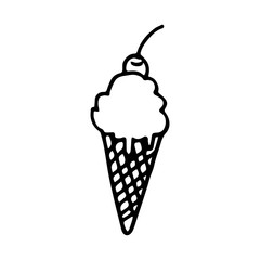 Ice cream melting with cherry on top flat vector icon isolated on a white background.