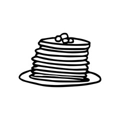 Hand drawn pancakes flat vector illustration with berries on top on a plate.