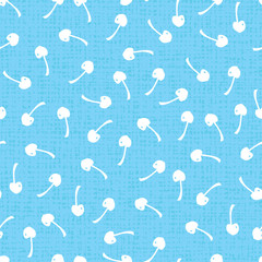 Vector pastel blue seamless pattern with cherries and light canvas texture. Perfect for fabric, scrapbooking and wallpaper projects.