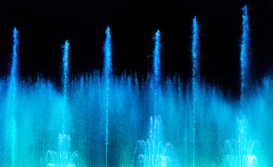 Magic fountain of Montjuic light show at Plaza Espanya in Barcelona.