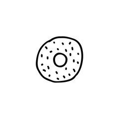 Hand drawn, doodle doughnut vector icon isolated on a white background.